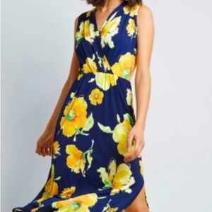 ModCloth Gilli Travel Sprightly Midi Navy Floral Dress Sz Large